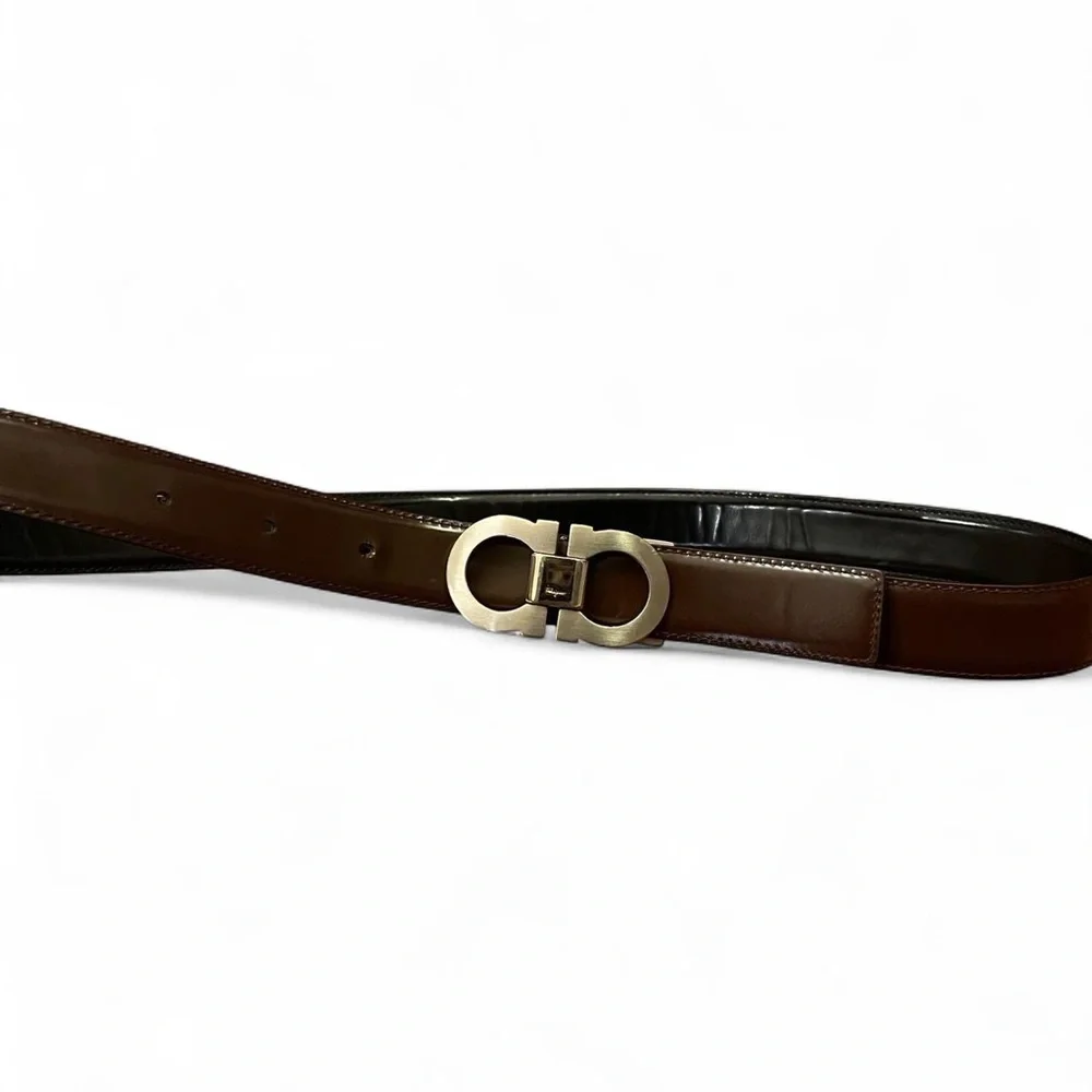 Salvatore Ferragamo Vintage Men’s belt reversible black brown leather buckle